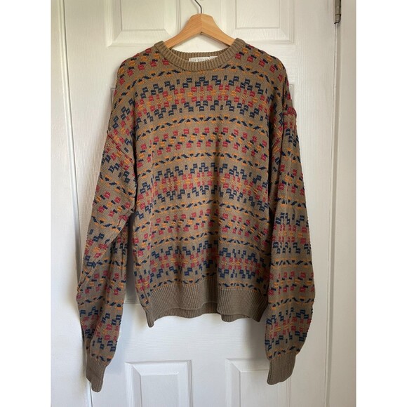 VTG Claiborne Sweater Mens XL Multicolor Striped Grandpa Cosby Pullover Cotton - Picture 1 of 5